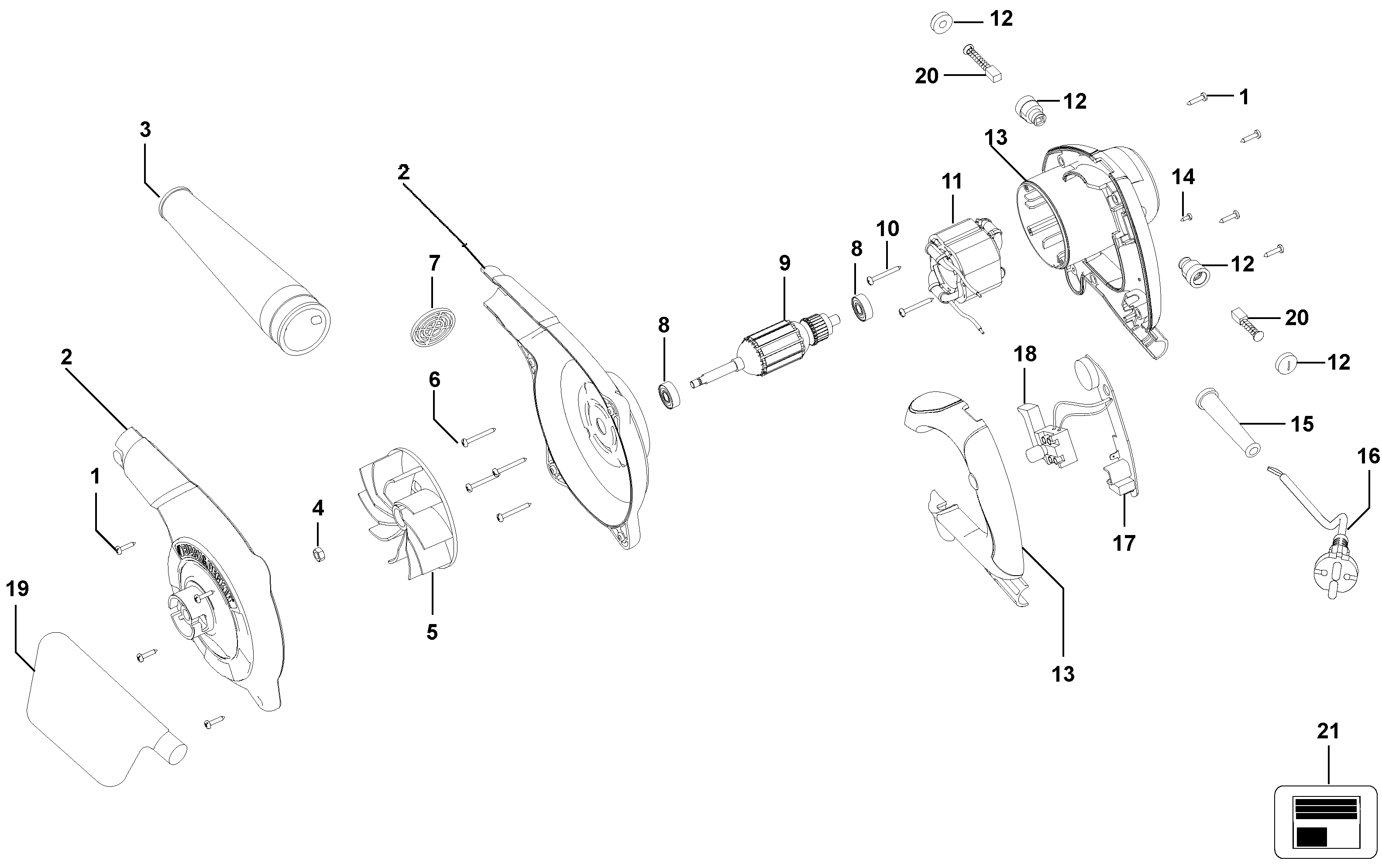 Default Diagram and Parts List for BB600-AR Type 1 Black and Decker Hammer Drill